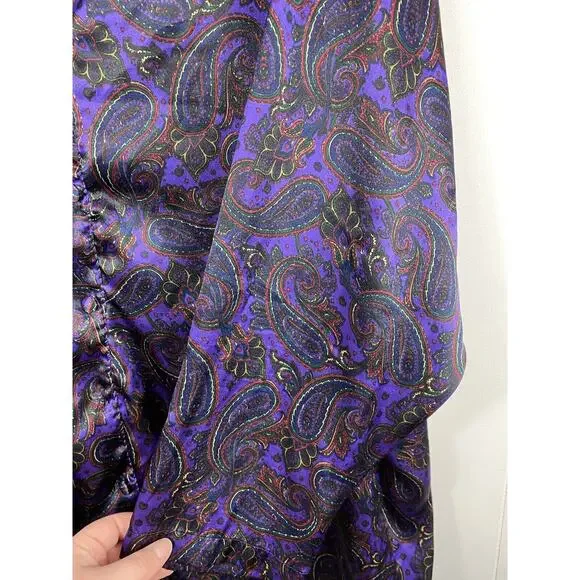 Vintage Lane Bryant Purple Paisley Print Long Sleeve Nightgown Button Plus 26/28 - Picture 8 of 12